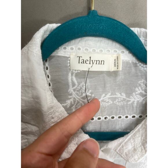 Taelynn White Coquette Button Up Puff Sleeve Embroidered Sz M Fairy Cottage Y2K - Picture 13 of 13